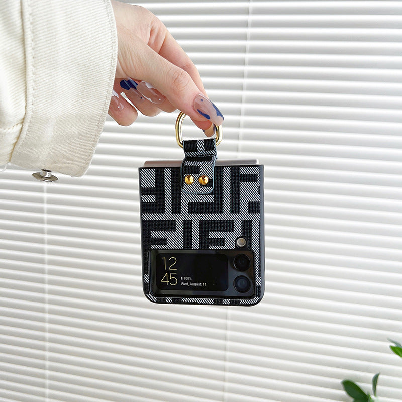 Fashion Retro F Embossed Ring Flip Case