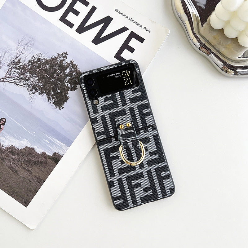 Fashion Retro F Embossed Ring Flip Case