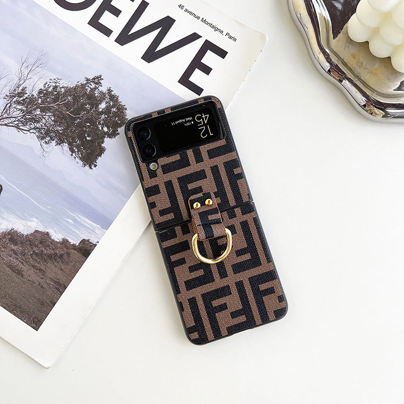 Fashion Retro F Embossed Ring Flip Case