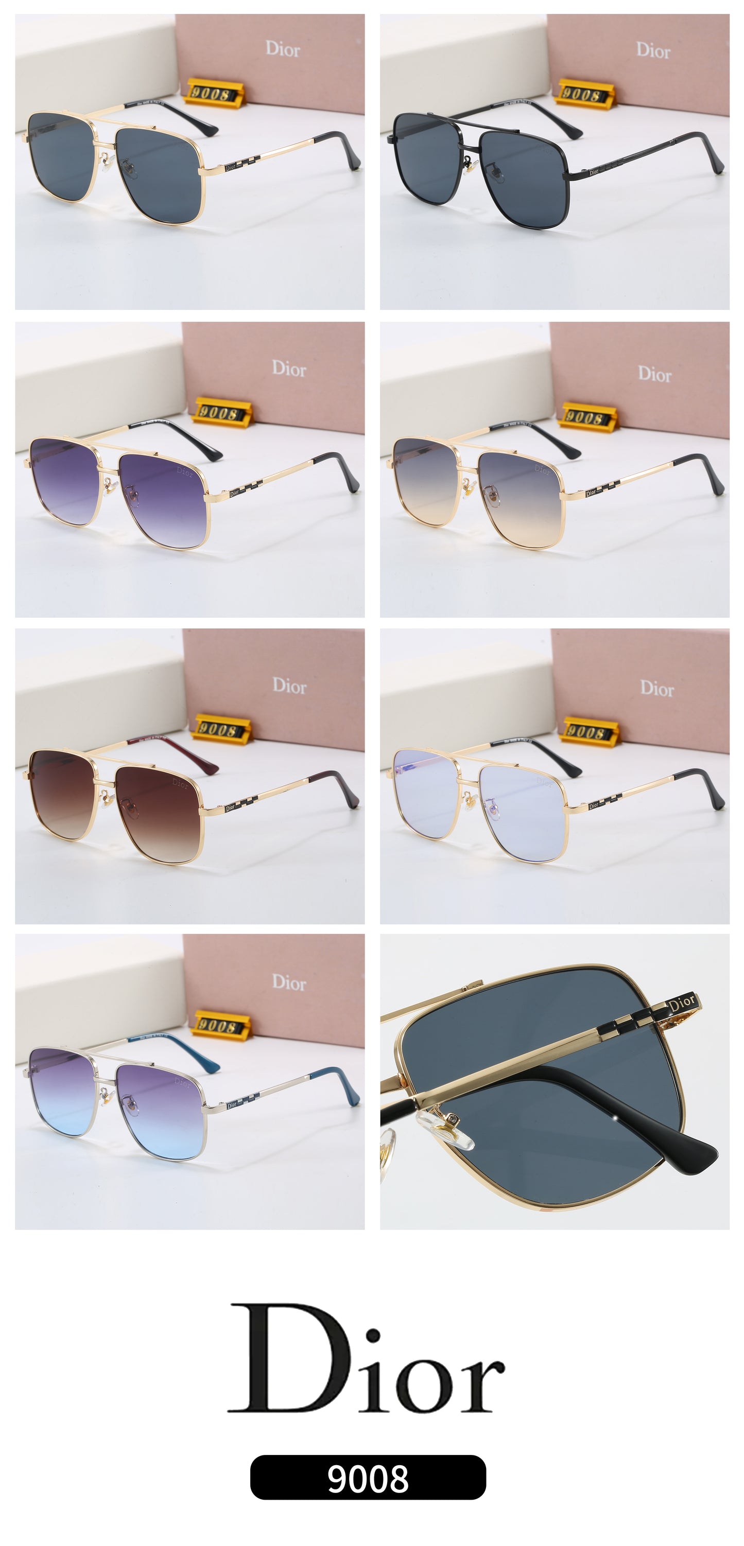 7 colors metal frame nylon lens sunglasses 9008