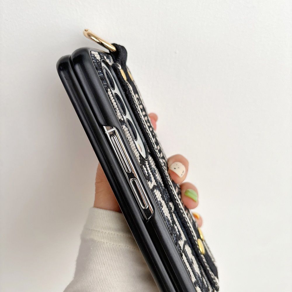 Fashion Canvas Embossed Wristband Flip Case