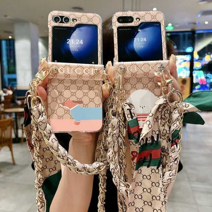 Cartoon Scarf Chain Crossbody Flip Case