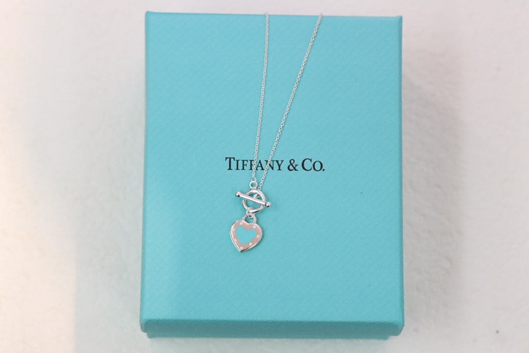 Enamel heart-shaped pin buckle clavicle necklace 925 sterling silver