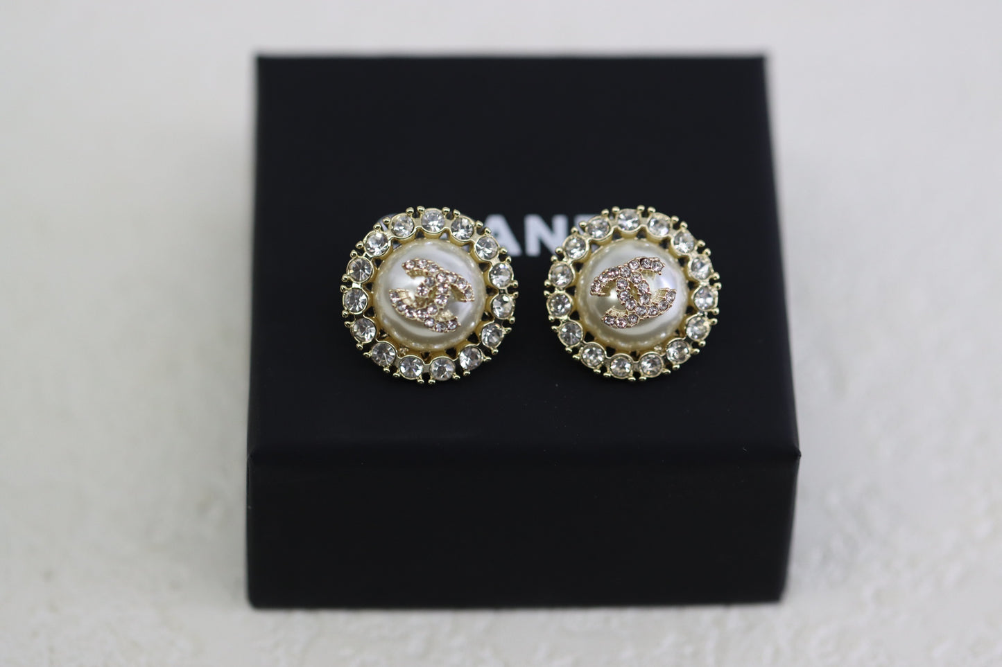 Square Diamond Pearl Round Double C Earrings