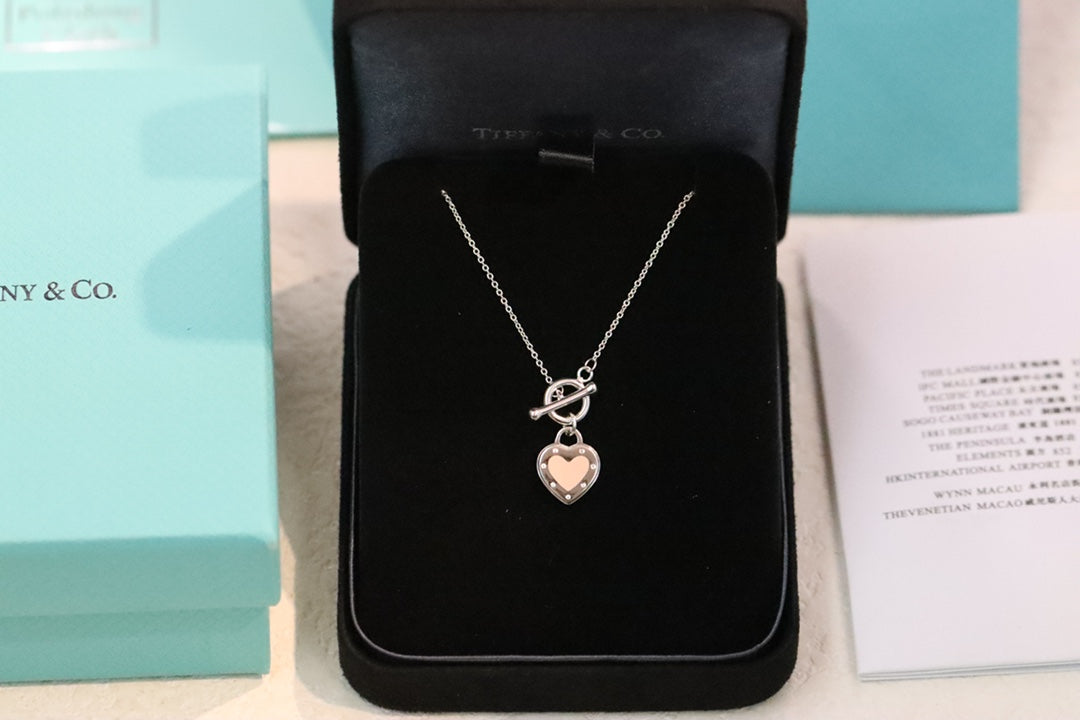 Enamel heart-shaped pin buckle clavicle necklace 925 sterling silver
