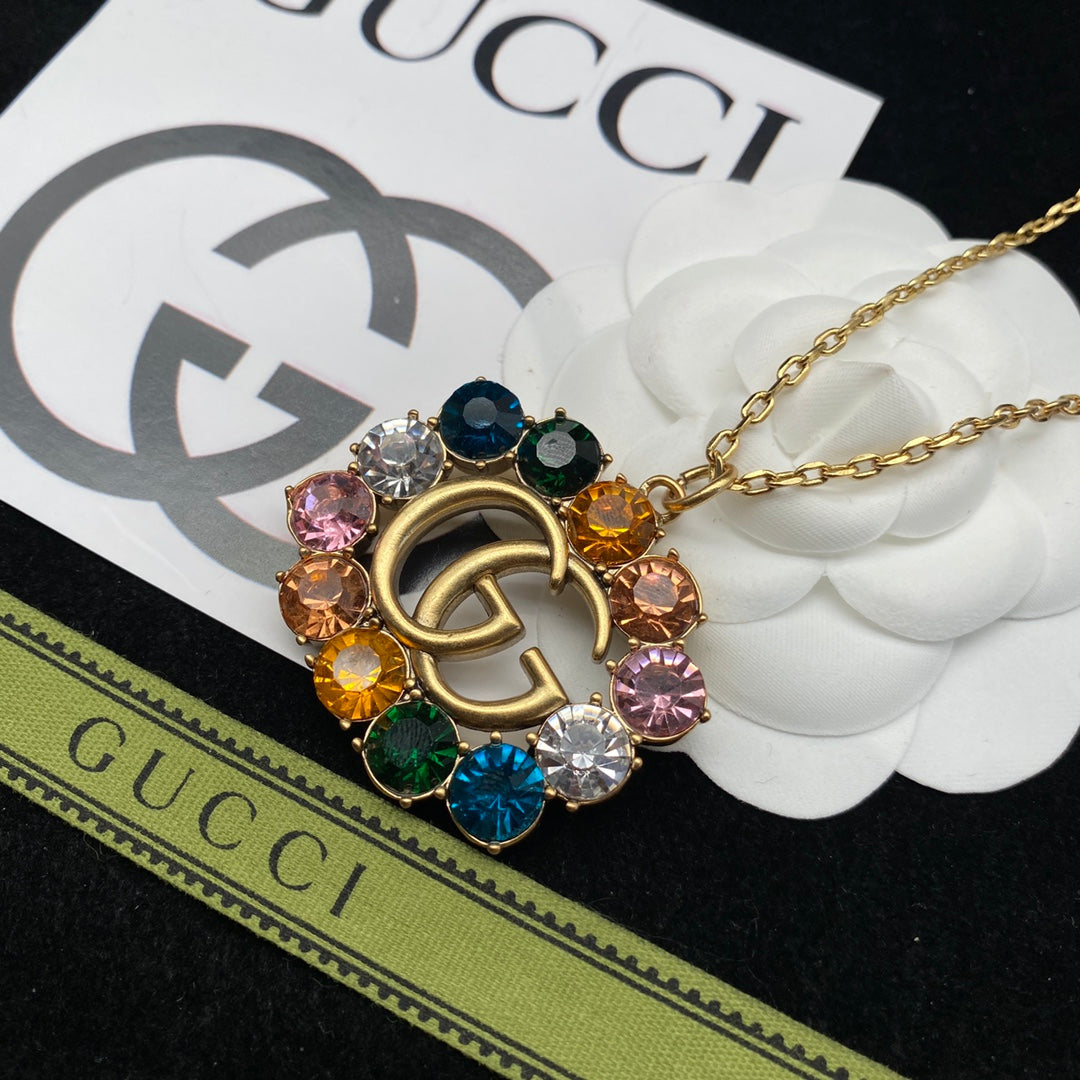 Colorful Diamond Alphabet Pendant Necklace