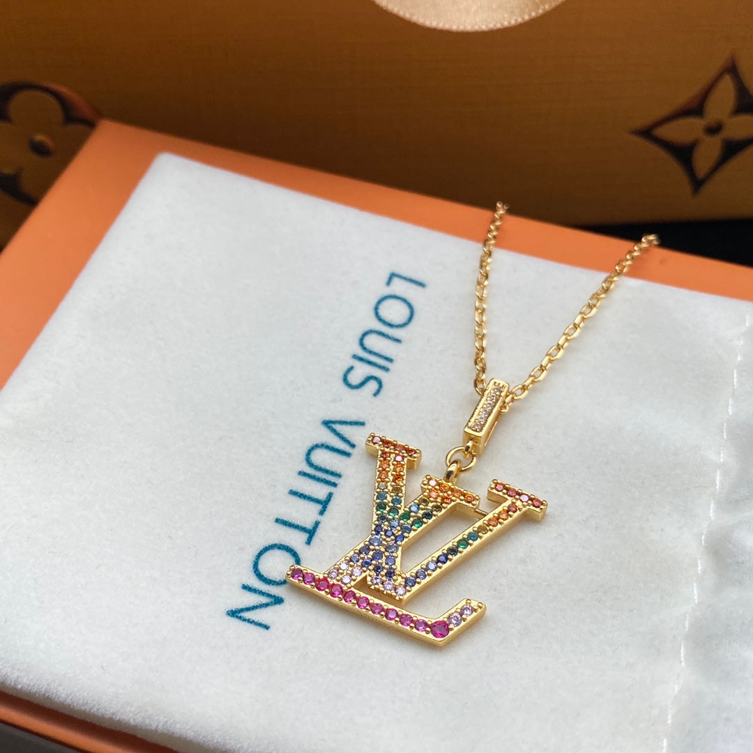Colored Diamond Logo Pendant Necklace
