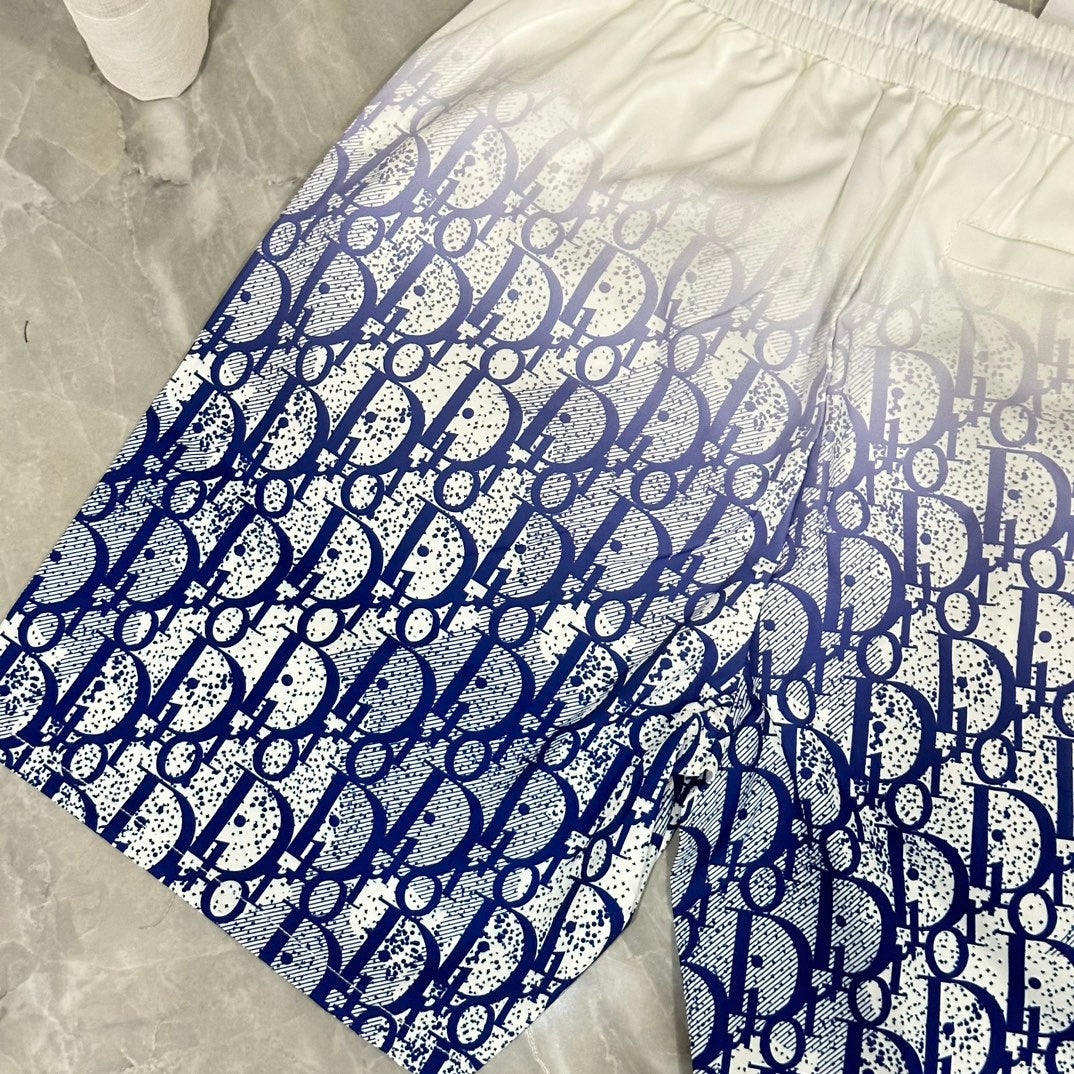 New classic white and blue particle gradient casual beach shorts