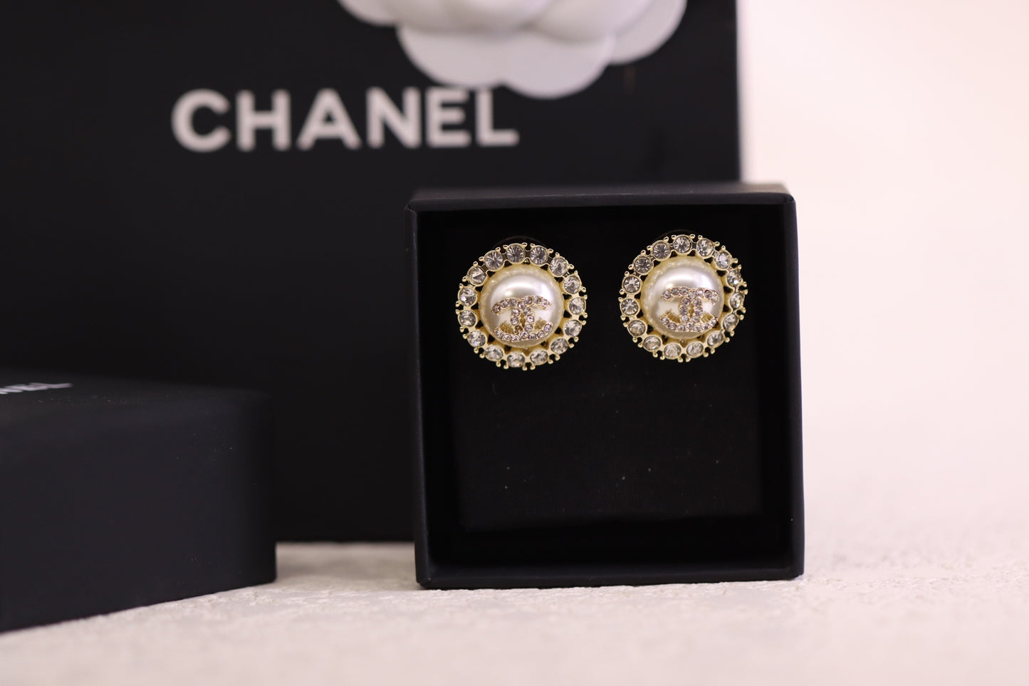 Square Diamond Pearl Round Double C Earrings