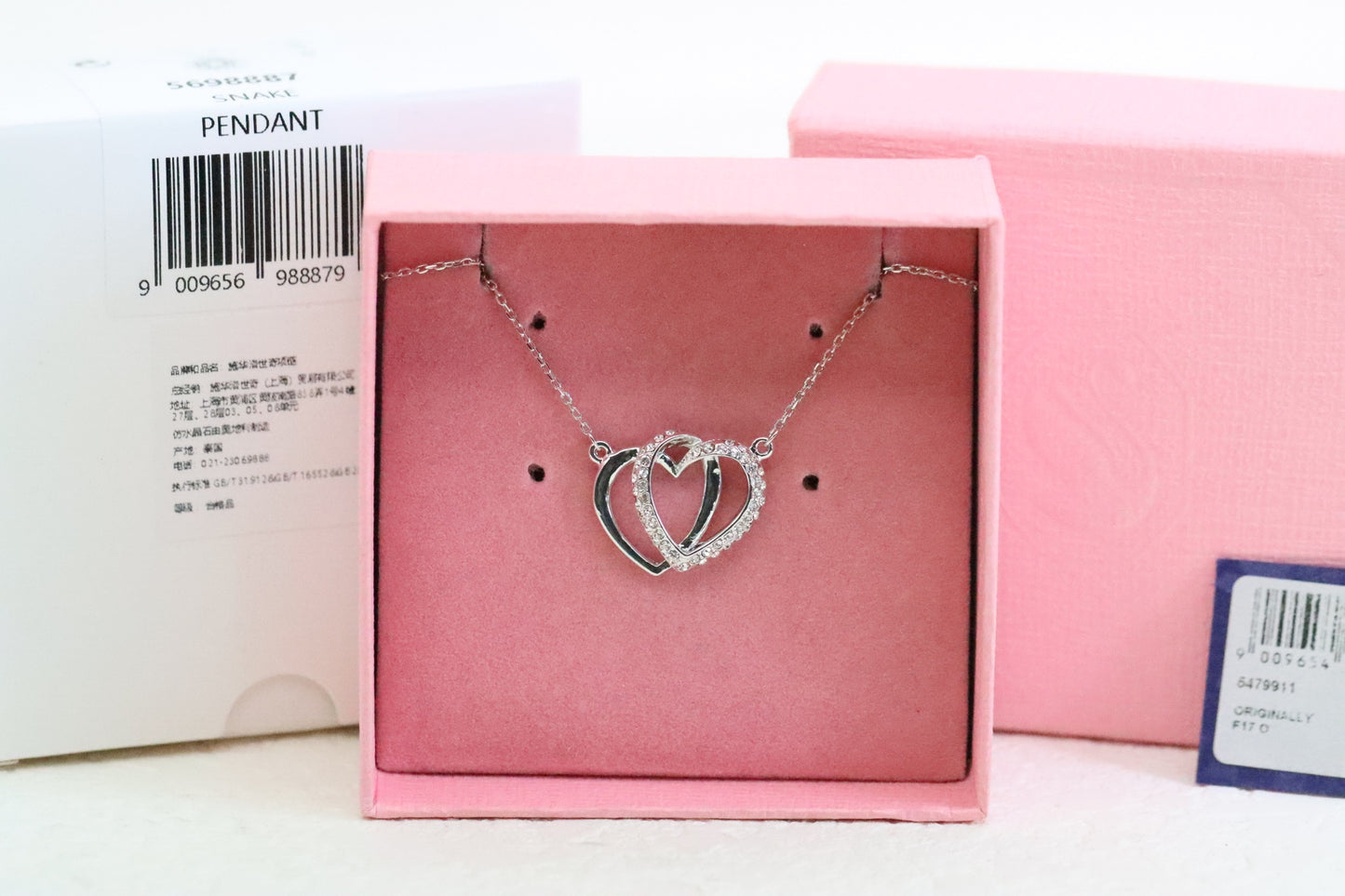 Silver Diamond Double Heart Clavicle Necklace