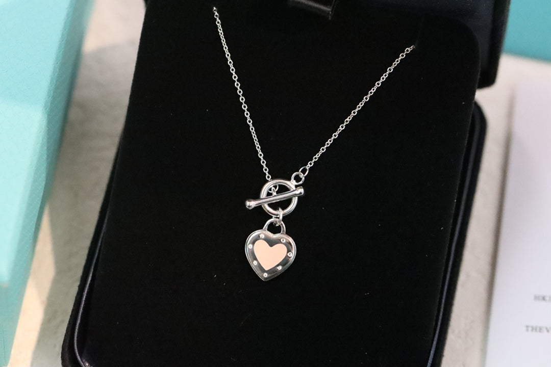 Enamel heart-shaped pin buckle clavicle necklace 925 sterling silver