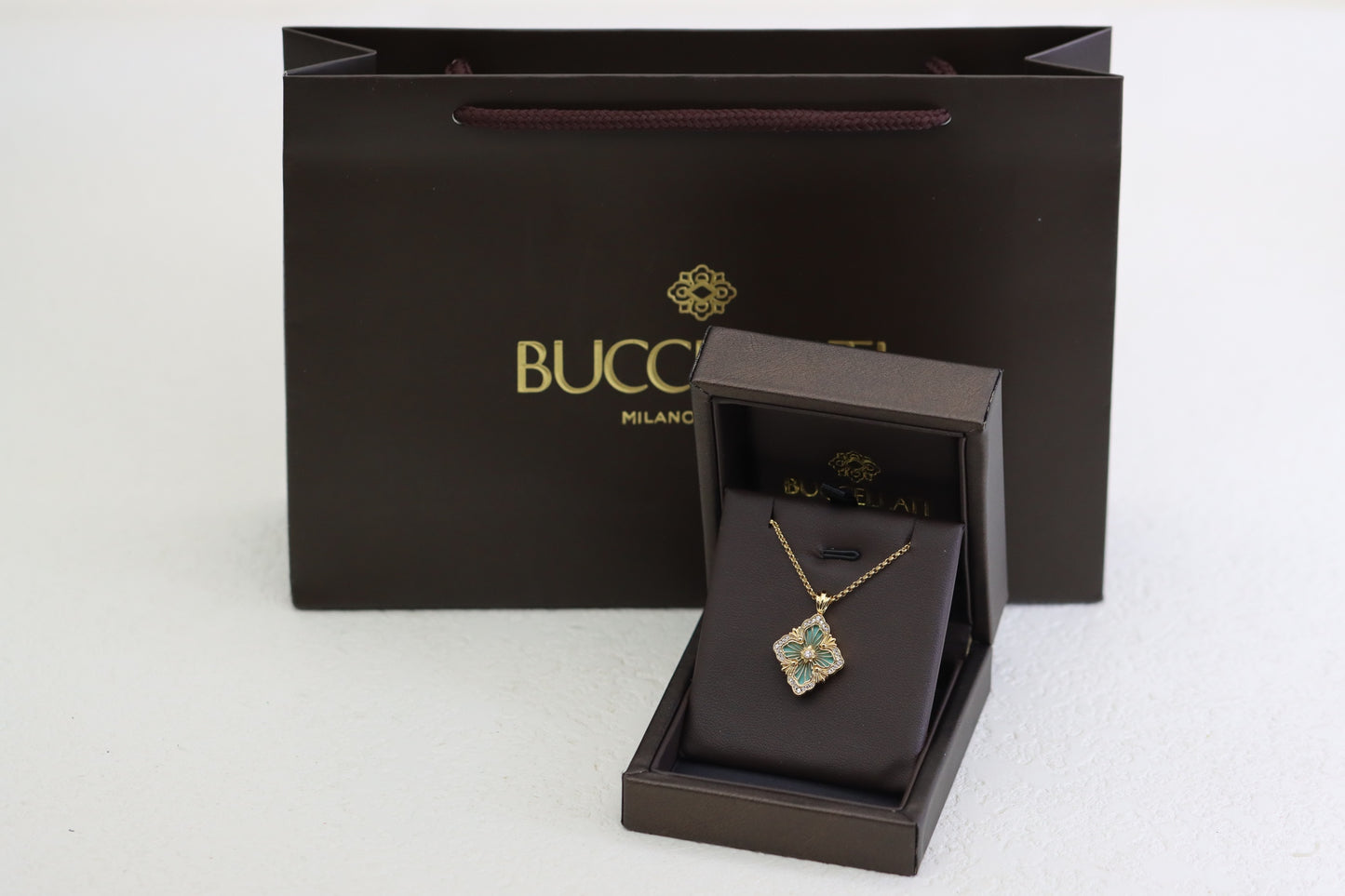 Full diamond green four-leaf clover double-sided clavicle necklace