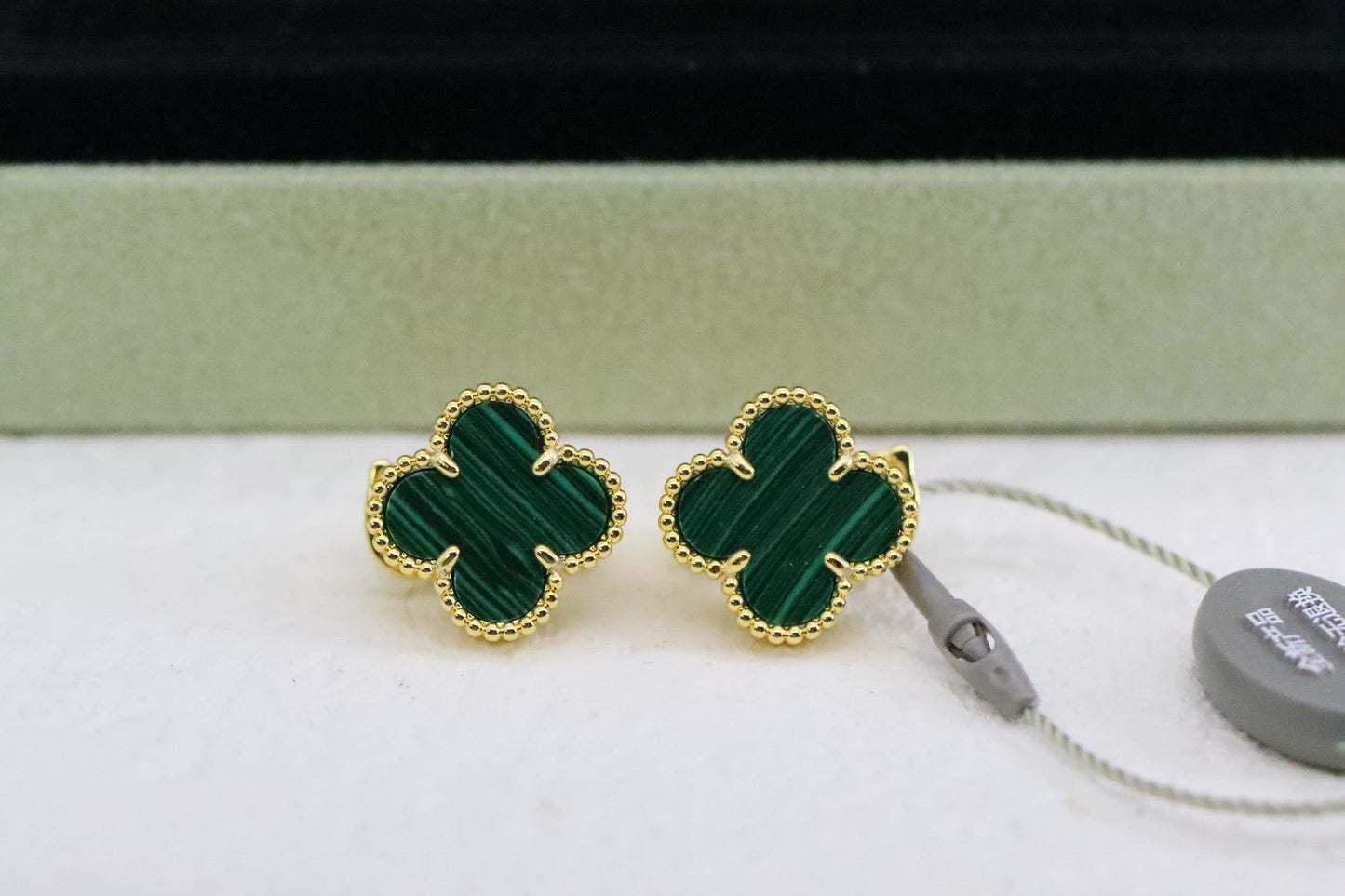 Golden Malachite Four-Leaf Clover Earrings