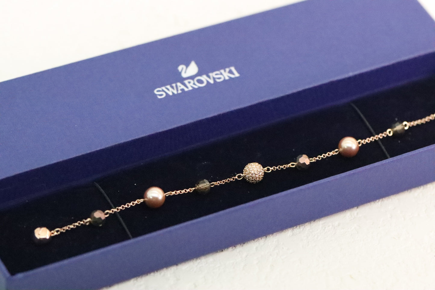 Rose gold and orange crystal pearl magnetic bracelet