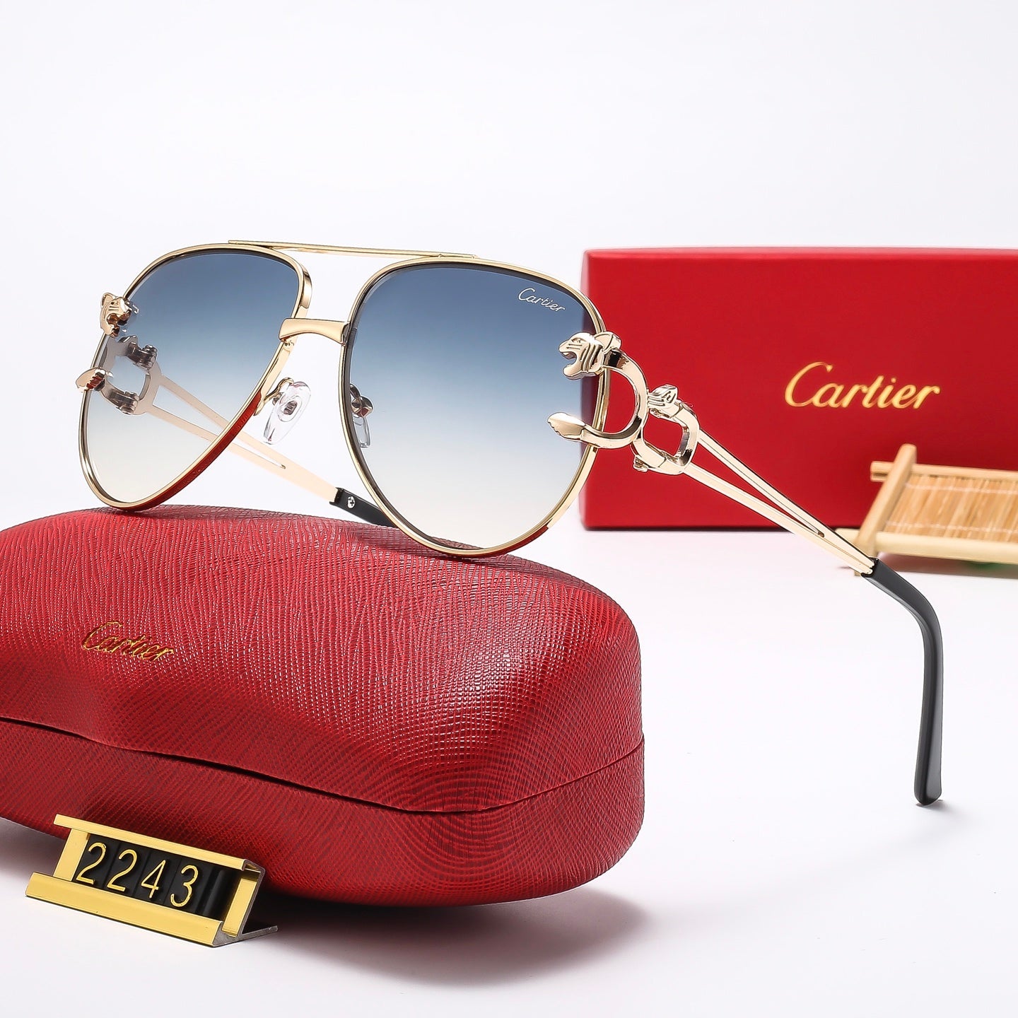 7-color retro gold frame sunglasses 2243