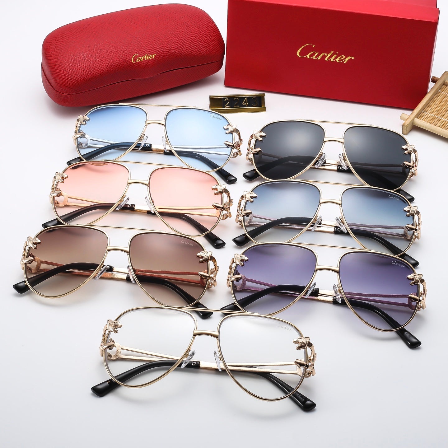 7-color retro gold frame sunglasses 2243