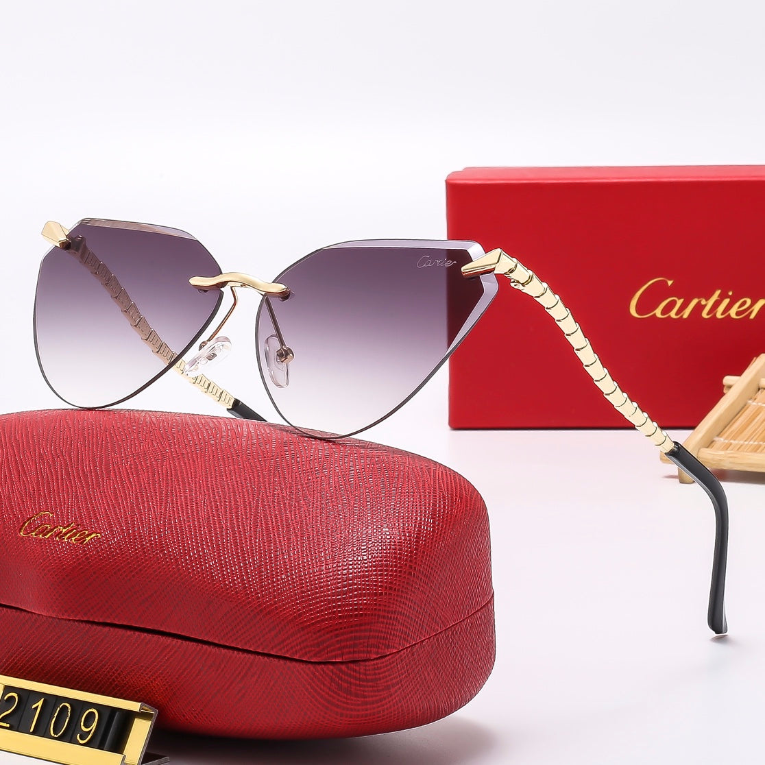 6 colors frameless snake-shaped temple sunglasses 2109