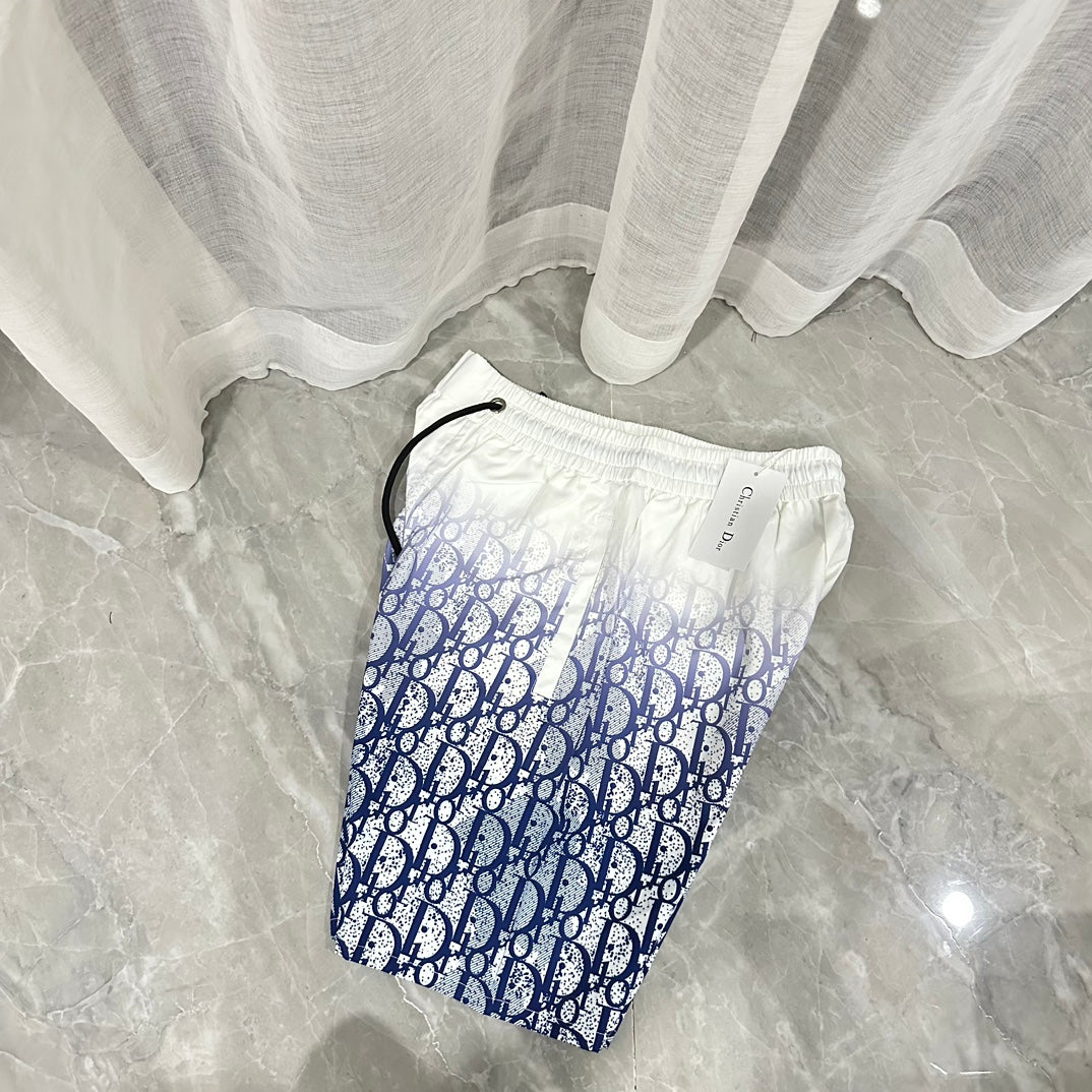 New classic white and blue particle gradient casual beach shorts