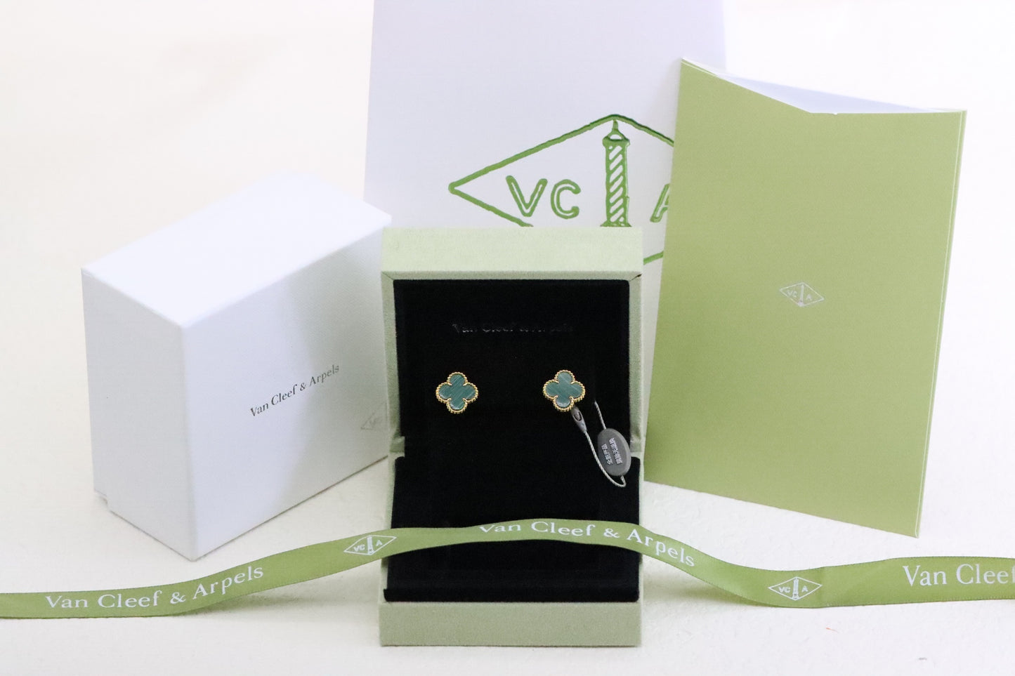 Golden Malachite Four-Leaf Clover Earrings