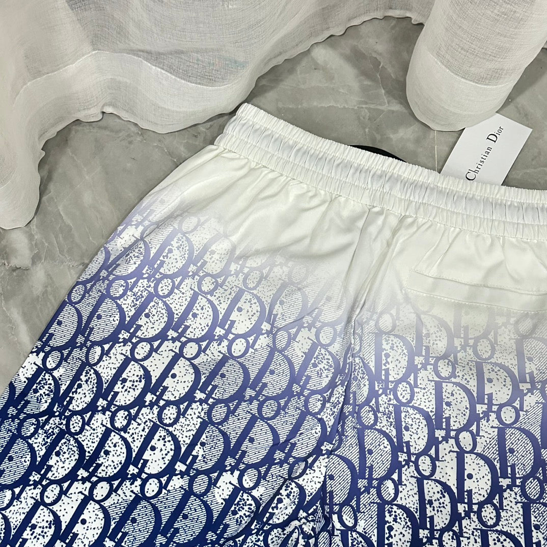 New classic white and blue particle gradient casual beach shorts