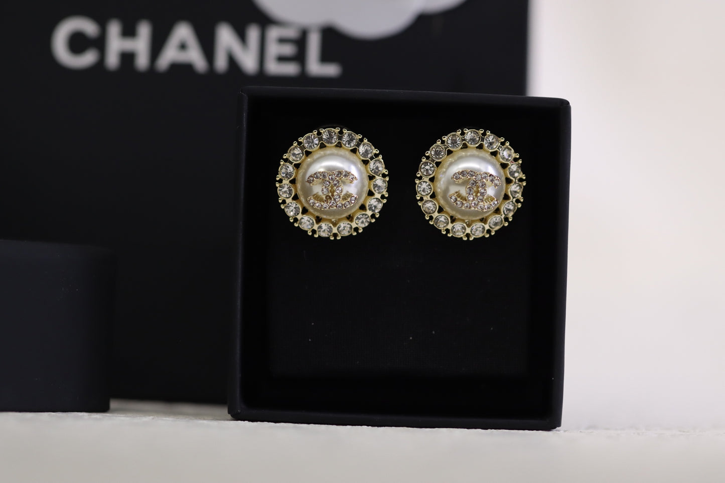 Square Diamond Pearl Round Double C Earrings