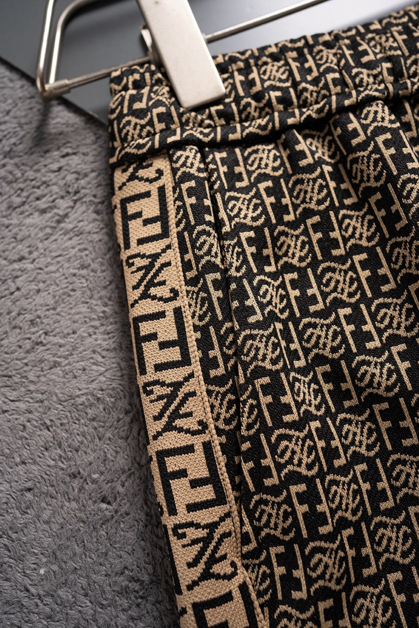 New knitted straight stripe patchwork shorts