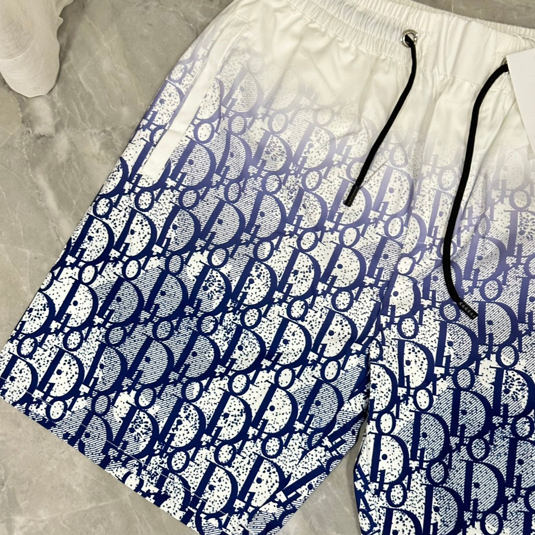 New classic white and blue particle gradient casual beach shorts