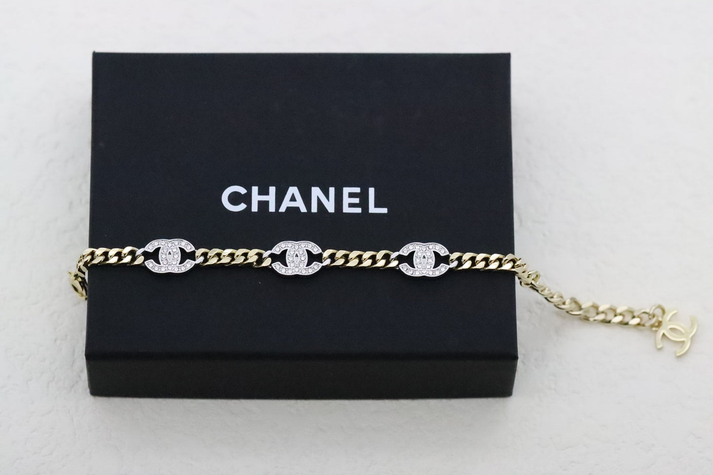 Gold chain double C full diamond bracelet
