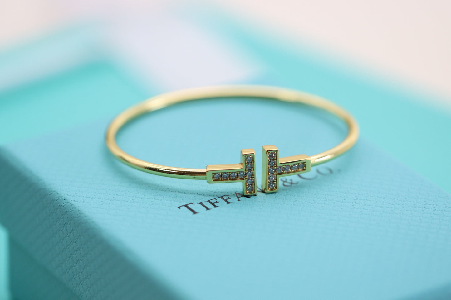 Champagne gold diamond double T bracelet