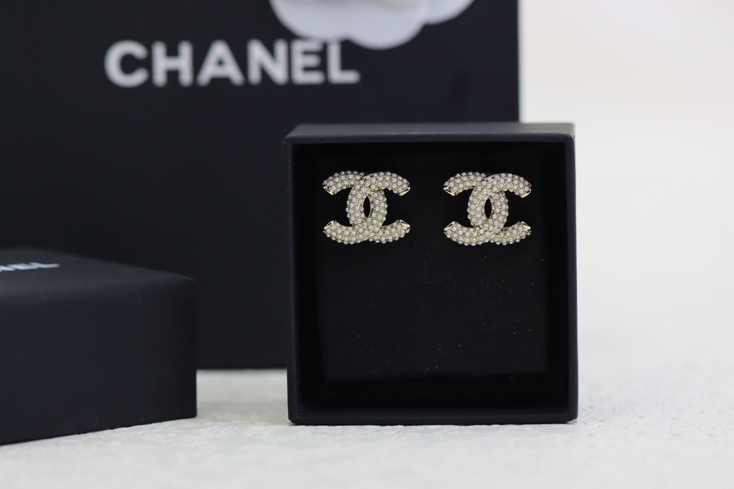 Silver diamond star double C earrings
