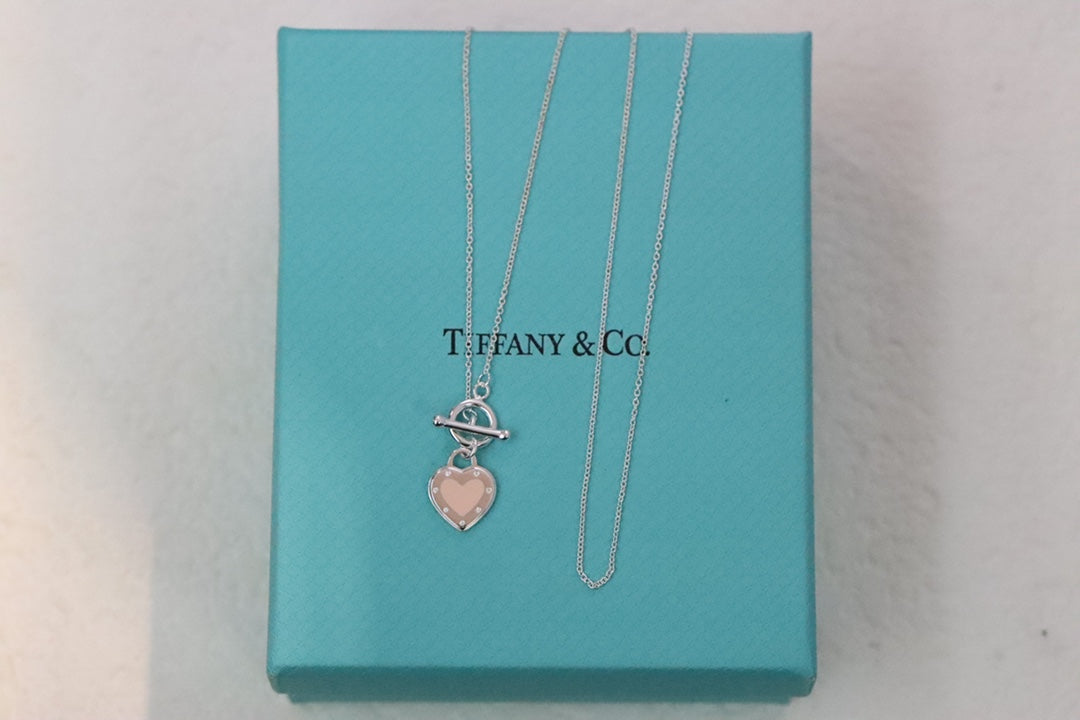 Enamel heart-shaped pin buckle clavicle necklace 925 sterling silver