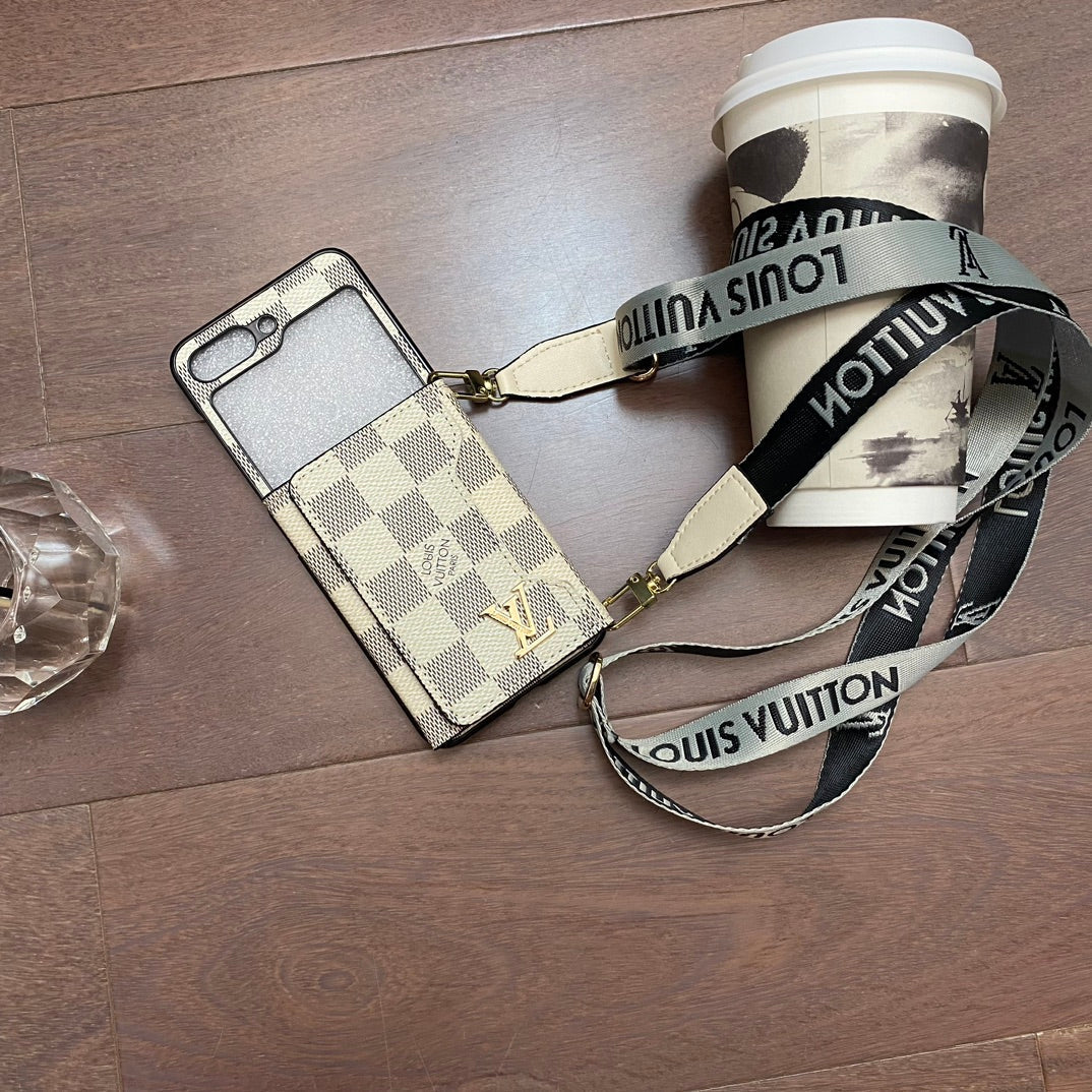 Trifold Leather Card Holder Case with Lanyard