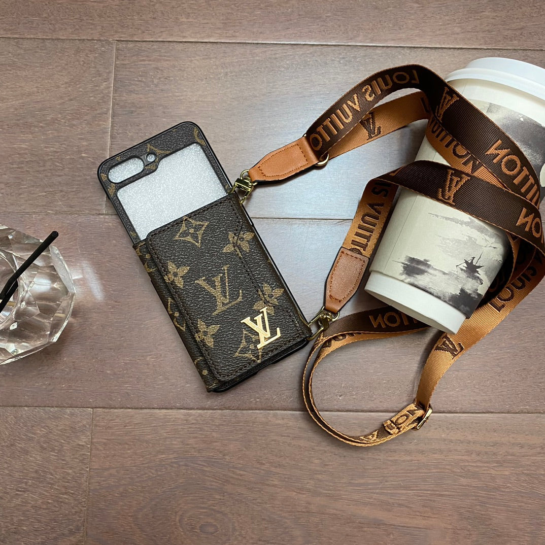 Trifold Leather Card Holder Case with Lanyard