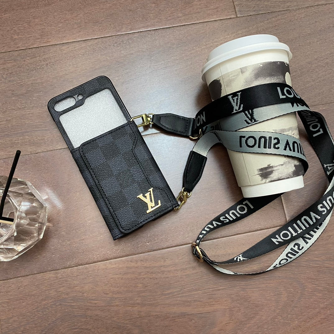 Trifold Leather Card Holder Case with Lanyard