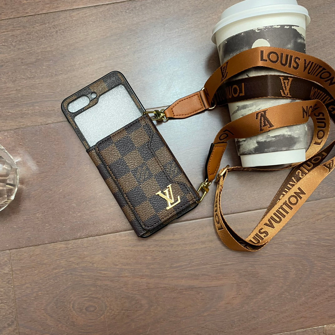 Trifold Leather Card Holder Case with Lanyard