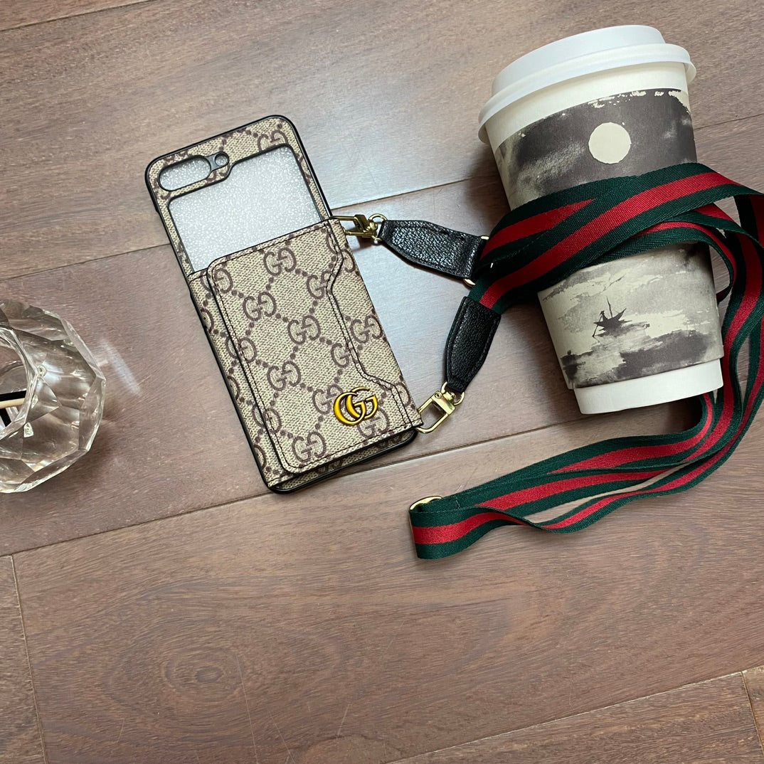 Trifold Leather Card Holder Case with Lanyard