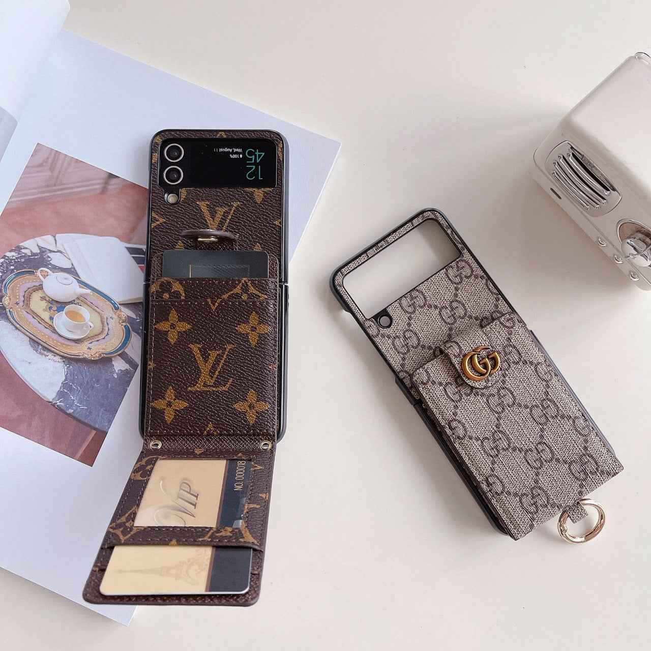 Leather Ring Card Holder Lanyard Case for Galaxy Z Flip