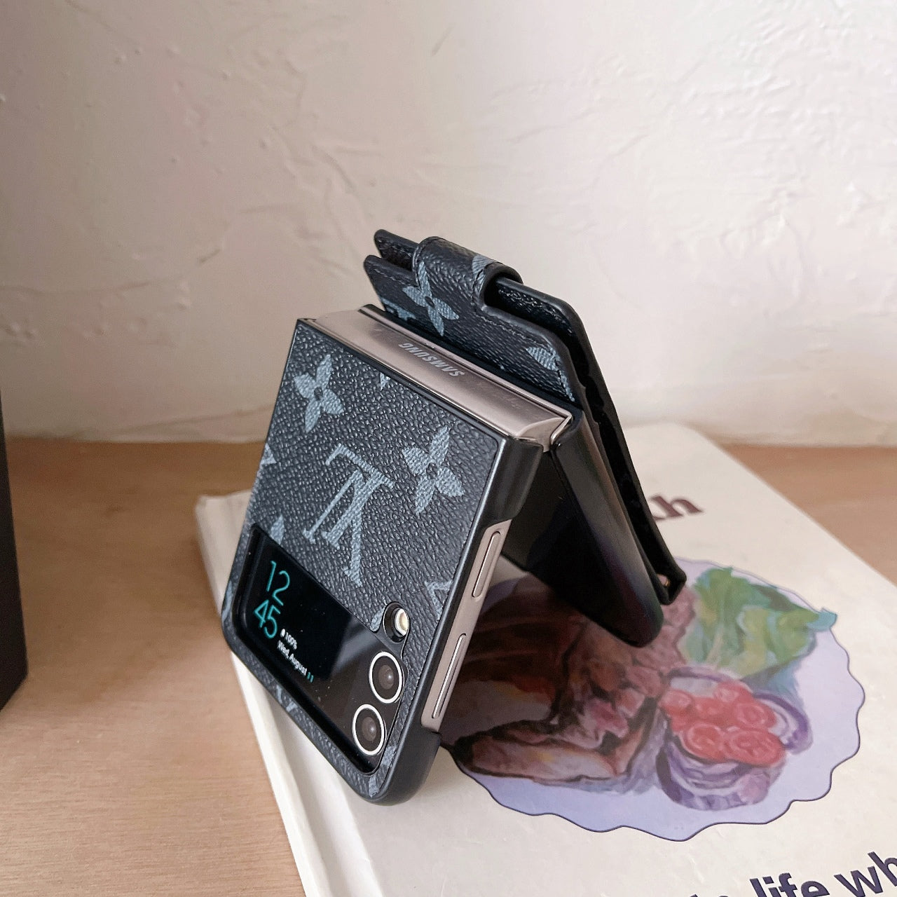 Leather Ring Card Holder Lanyard Case for Galaxy Z Flip