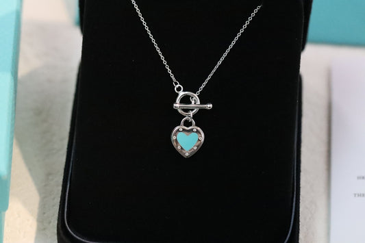 Enamel heart-shaped pin buckle clavicle necklace 925 sterling silver