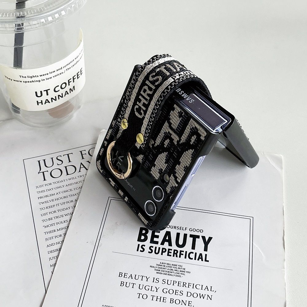Fashion Canvas Embossed Wristband Flip Case