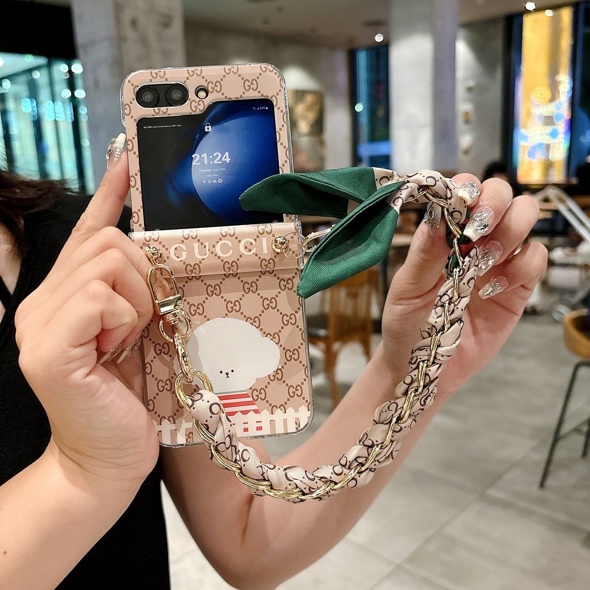Cartoon Scarf Chain Crossbody Flip Case