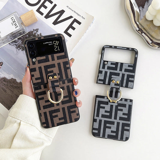 Fashion Retro F Embossed Ring Flip Case
