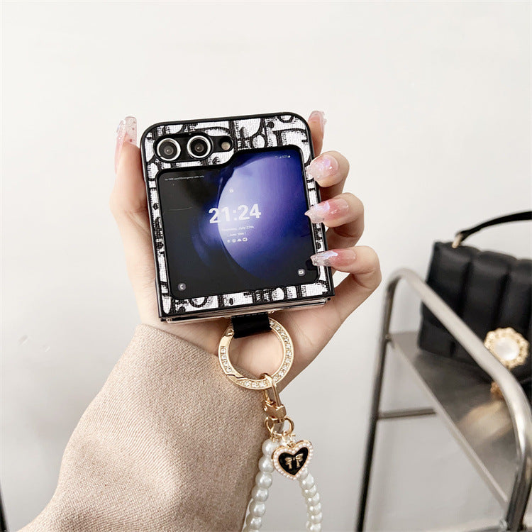 Ring Buckle Rhinestone Letter Flip Case