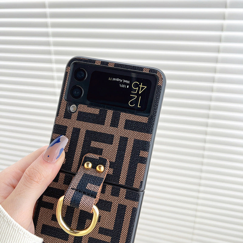 Fashion Retro F Embossed Ring Flip Case