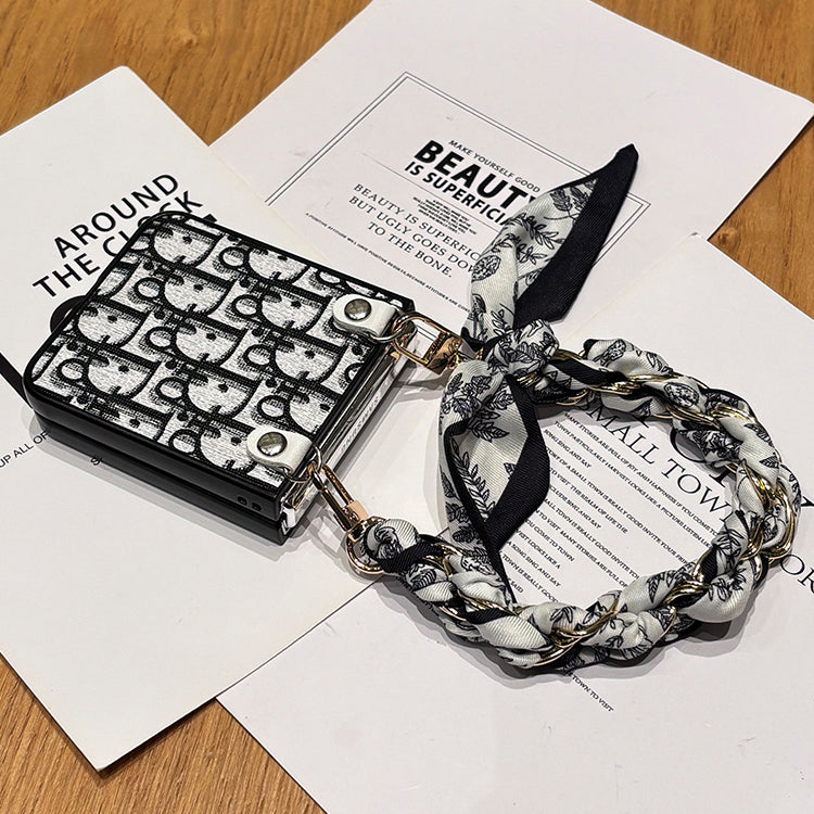 Stylish Embossed Scarf Chain Flip Case