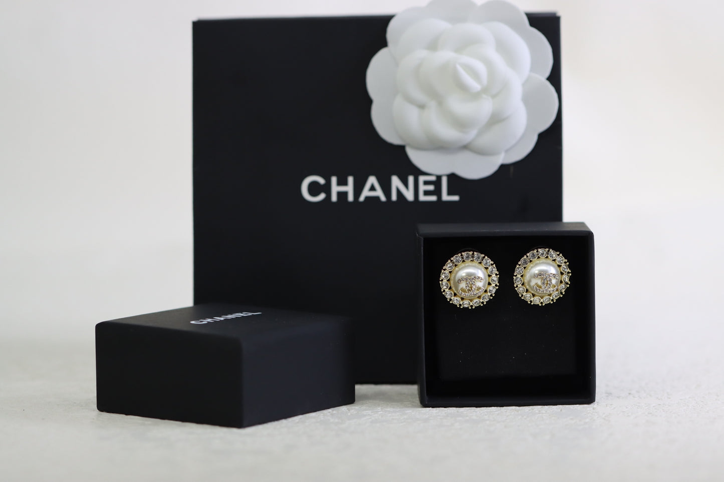 Square Diamond Pearl Round Double C Earrings