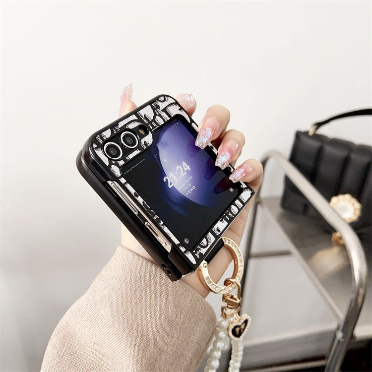 Ring Buckle Rhinestone Letter Flip Case