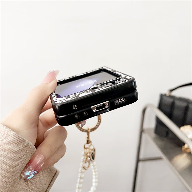 Ring Buckle Rhinestone Letter Flip Case