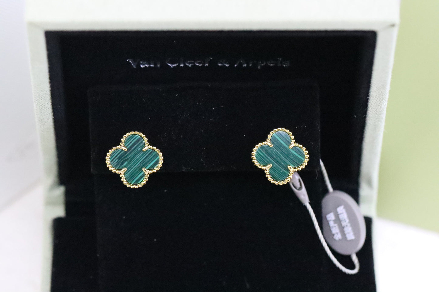 Golden Malachite Four-Leaf Clover Earrings