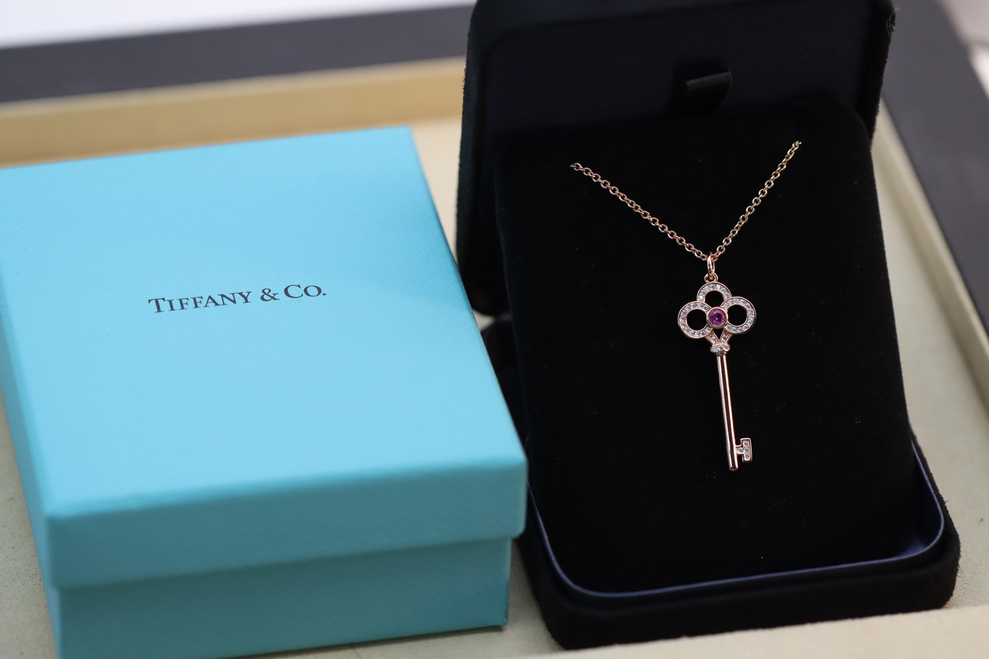 Pink Diamond Crown Key Necklace 925 Sterling Silver